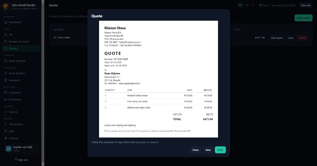 An invoice preview in Zylo Retail Studio