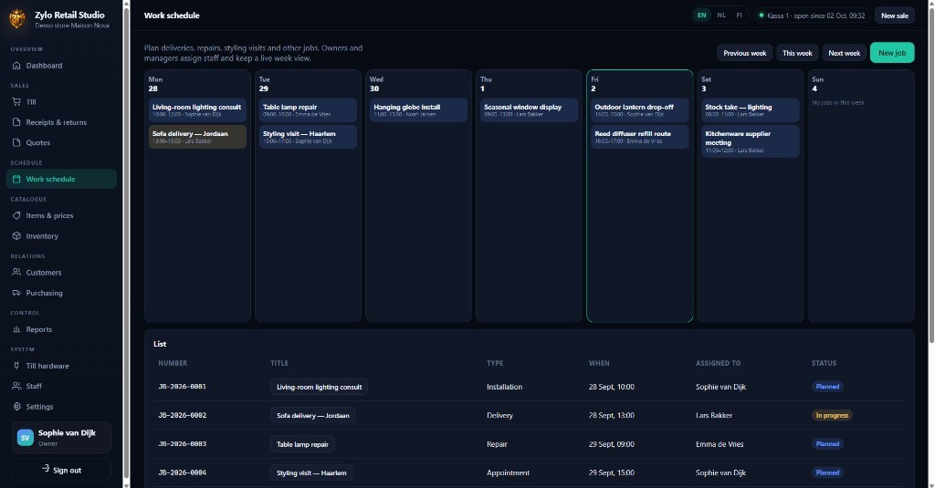 The work schedule in Zylo Retail Studio